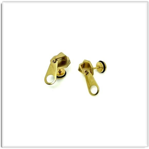 Punk Zipper Stud Earrings – Stainless Steel Body Piercing Style Unisex Jewelry - Picture 5 of 5